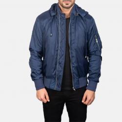 Hanklin Blue Hooded Bomber Jacket	 Hanklin Blue Hooded Bomber Jacket