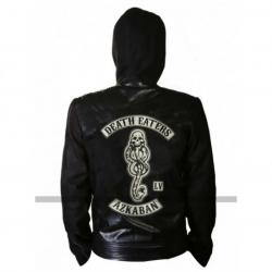 Harry Potter Death Eaters Of Azkaban Black Leather Hoodie Jacket	 Harry Potter Death Eaters Of Azkaban Black Leather Hoodie Jacket