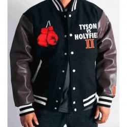 Headgear Tyson Vs Holyfield Black Varsity Letterman Jacket	 Headgear Tyson Vs Holyfield Black Varsity Letterman Jacket