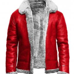 Holiday Christmas Red A2 Bomber Aviator With Artificial Fur Collar Genuine Leather Jacket	 Holiday Christmas Red A2 Bomber Aviator With Artificial Fur Collar Genuine Leather Jacket