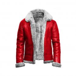 Holiday Christmas Red A2 Bomber Aviator With Real Fur Collar Genuine Leather Jacket	 Holiday Christmas Red A2 Bomber Aviator With Real Fur Collar Genuine Leather Jacket