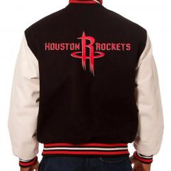 Houston Rockets Black and White Varsity Jacket	 Houston Rockets Black and White Varsity Jacket