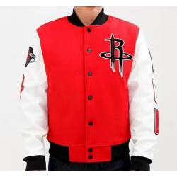 Houston Rockets White And Red Varsity Jacket	 Houston Rockets White And Red Varsity Jacket