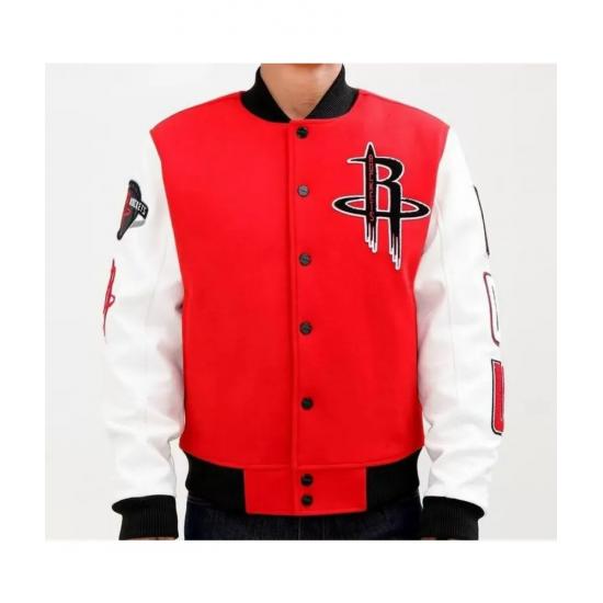 Houston Rockets White And Red Varsity Jacket