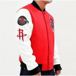 Houston Rockets White And Red Varsity Jacket	 Houston Rockets White And Red Varsity Jacket