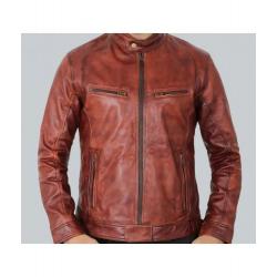 Idaho Mens Brown Leather Moto Jacket	