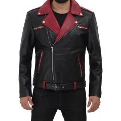Jimmy Mens Black and Maroon Moto Jacket	