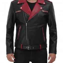 Jimmy Mens Black and Maroon Moto Jacket	