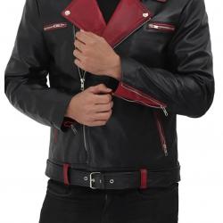 Jimmy Mens Black and Maroon Moto Jacket	