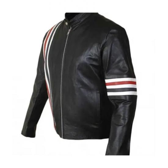 Johnny Knoxville Biker Striped Leather Jacket