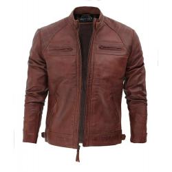 Johnson Dark Brown Quilted Motorcycle Leather Jacket	