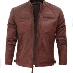 Johnson Dark Brown Quilted Motorcycle Leather Jacket	 Johnson Dark Brown Quilted Motorcycle Leather Jacket