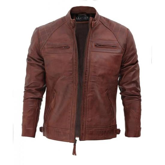 Johnson Dark Brown Quilted Motorcycle Leather Jacket