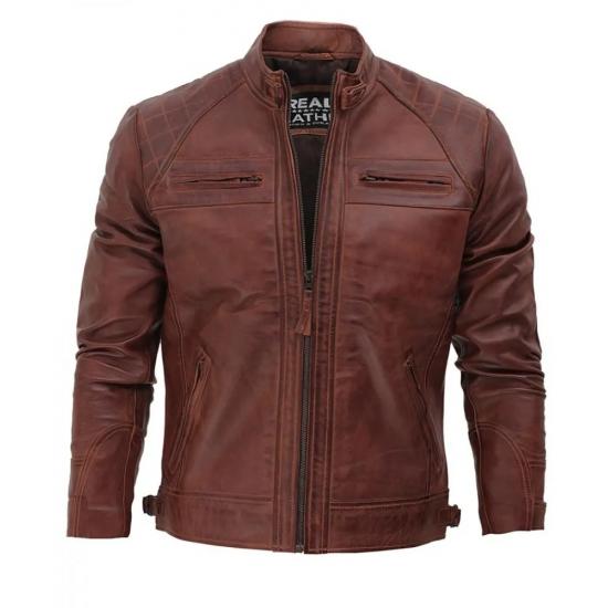 Johnson Dark Brown Quilted Motorcycle Leather Jacket