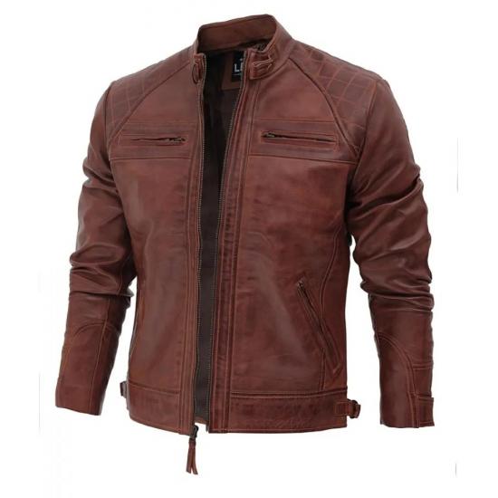 Johnson Dark Brown Quilted Motorcycle Leather Jacket