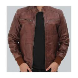Johnston Mens Brown Lambskin Bomber Leather Jacket	