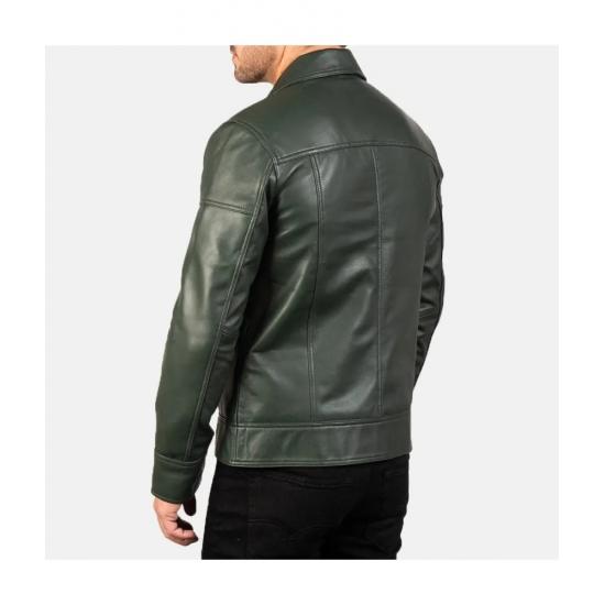 Lavendard Green Leather Biker Jacket