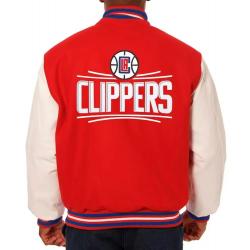 Los Angeles Clippers Varsity Red and White Wool/Leather Full-Snap Jacket	