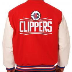 Los Angeles Clippers Varsity Red and White Wool/Leather Full-Snap Jacket	