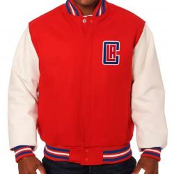 Los Angeles Clippers Varsity Red and White Wool/Leather Full-Snap Jacket	