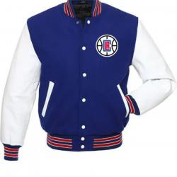 Los Angeles Clippers Varsity Basketball Blue and White Jacket	 Los Angeles Clippers Varsity Basketball Blue and White Jacket
