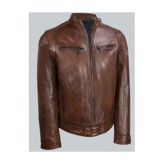 Louisiana Leather Mens Cafe Racer Motorcycle Jacket