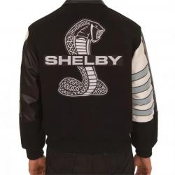Embroidered Shelby Wool Black and Gray Leather Jacket	 Embroidered Shelby Wool Black and Gray Leather Jacket