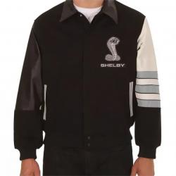 Embroidered Shelby Wool Black and Gray Leather Jacket	 Embroidered Shelby Wool Black and Gray Leather Jacket